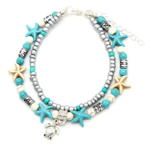 Turquoise Turtle  Two Row Anklets