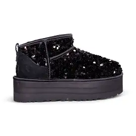 UGG Ultra Mini Chunky Sequin Black Boots - Women's