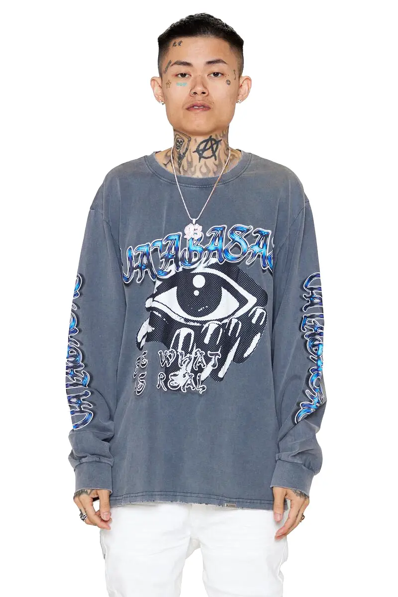 Valabasas WHAT IS REAL VINTAGE GREY LONG SLEEVE TEE (VTGGY)