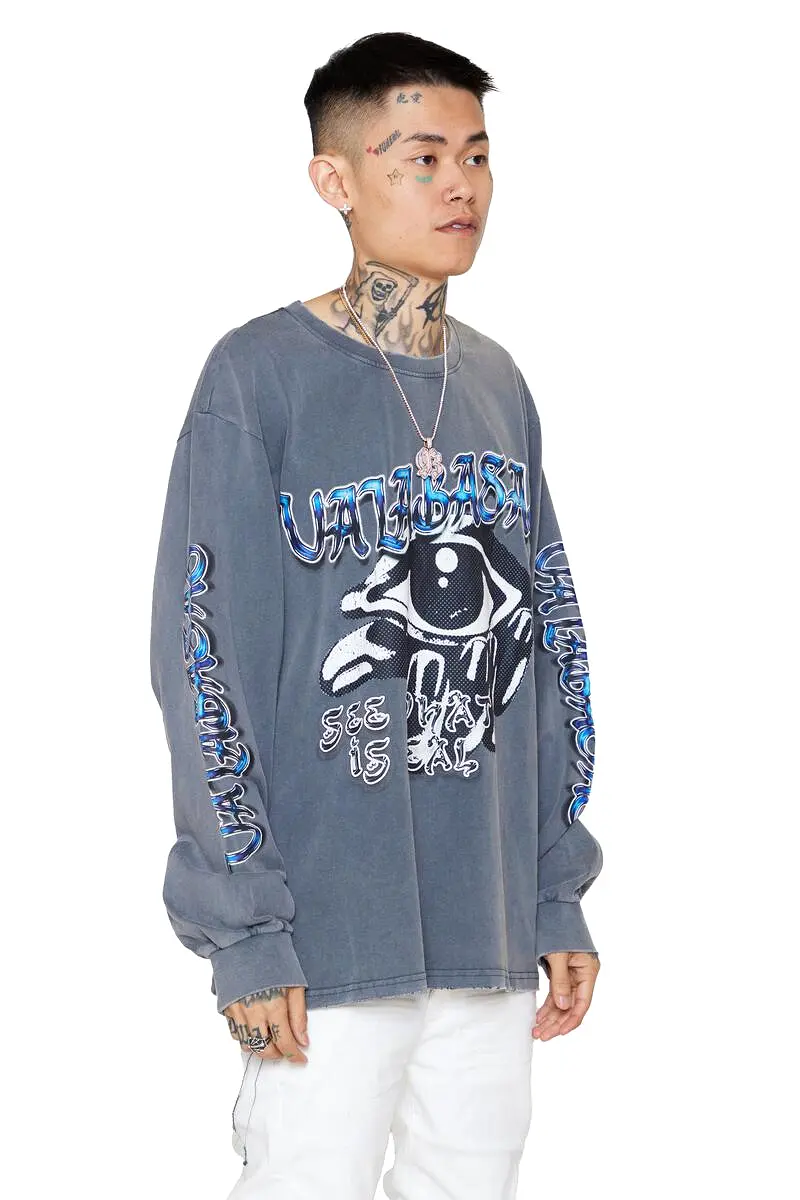 Valabasas WHAT IS REAL VINTAGE GREY LONG SLEEVE TEE (VTGGY)