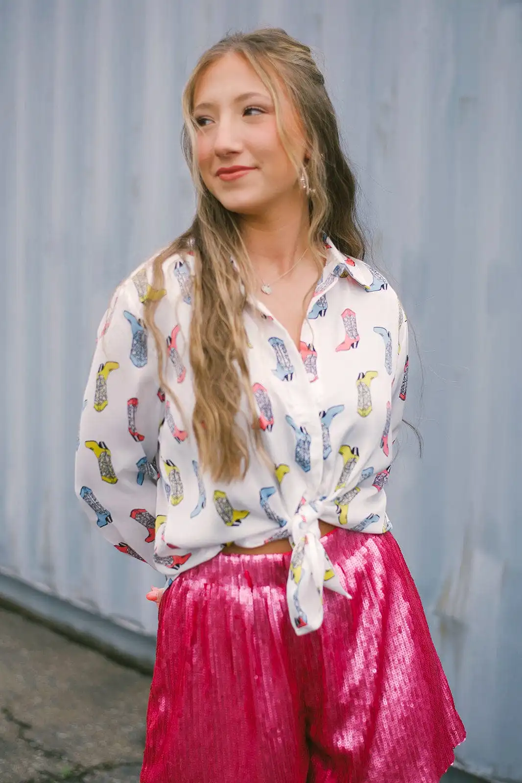 White Cowgirl Satin Blouse