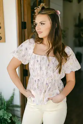 White Floral Tie Back Blouse