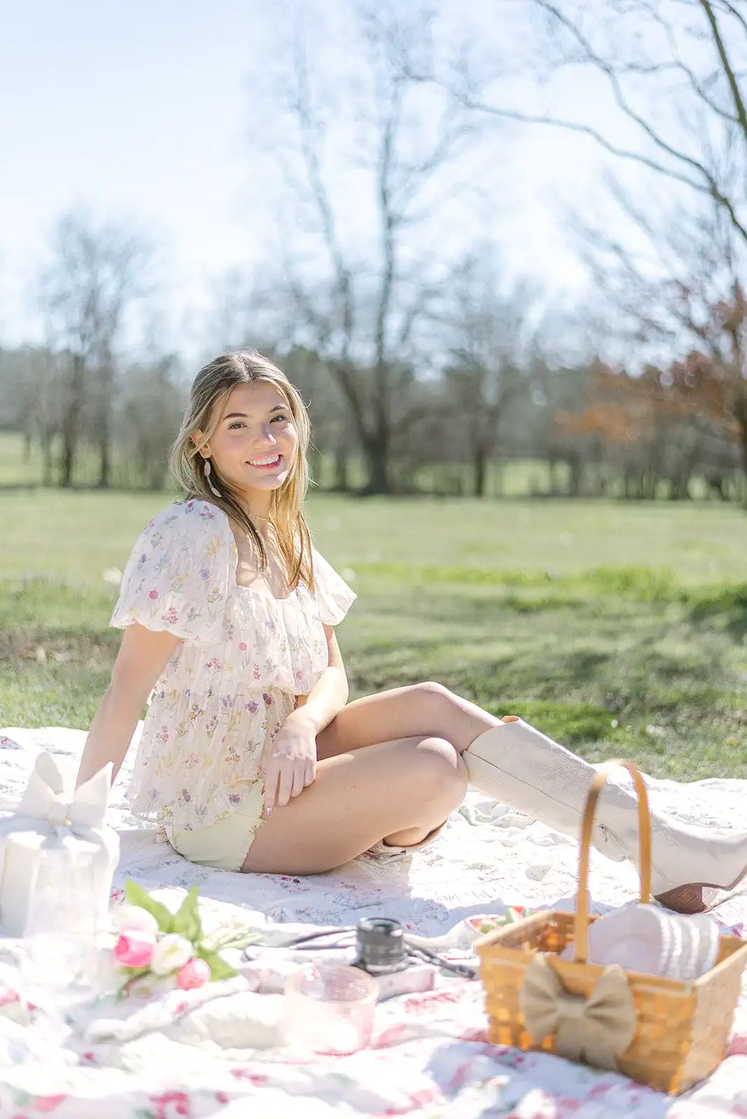 White Floral Tie Back Blouse