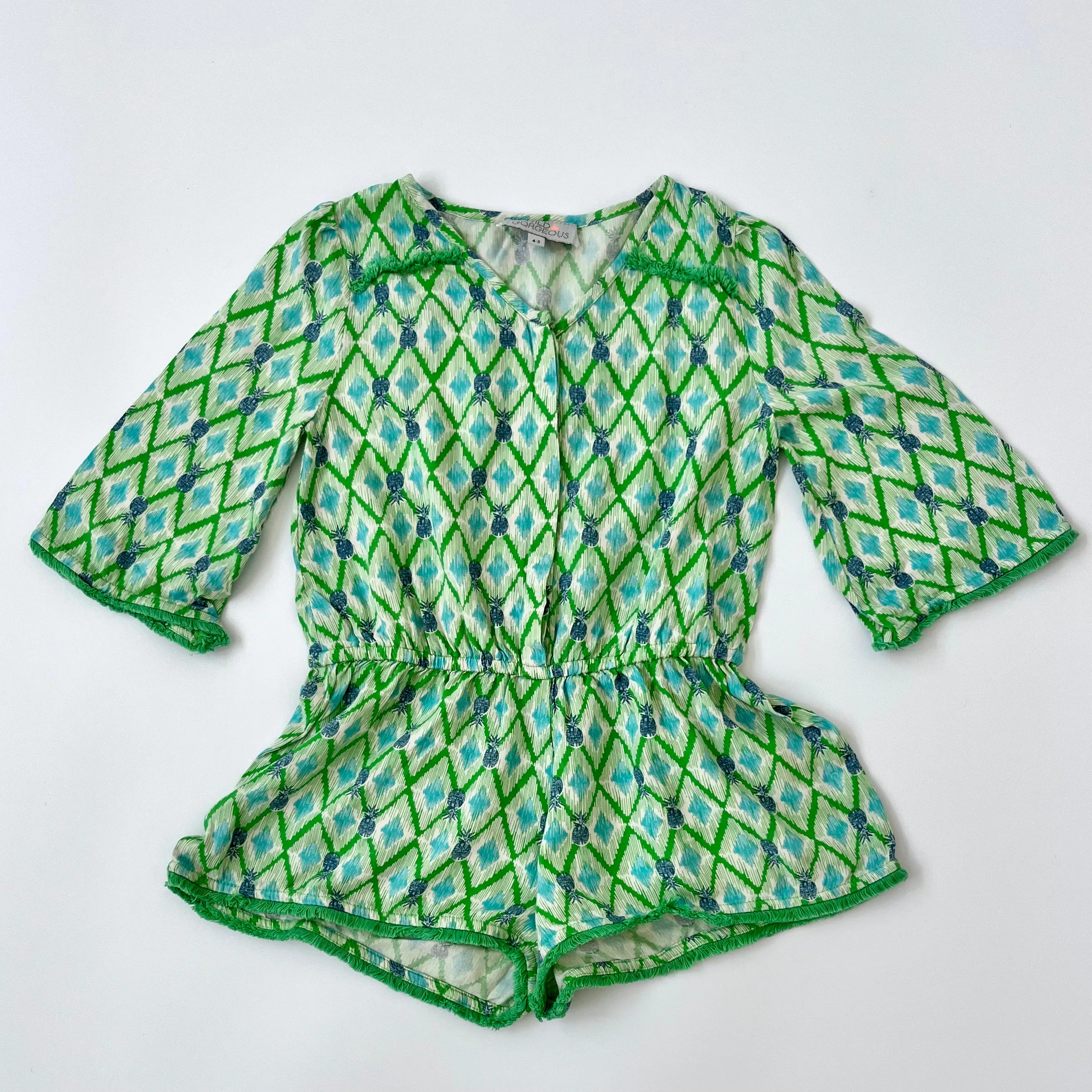 Wild & Gorgeous Green Ikat Romper: 4-5 Years