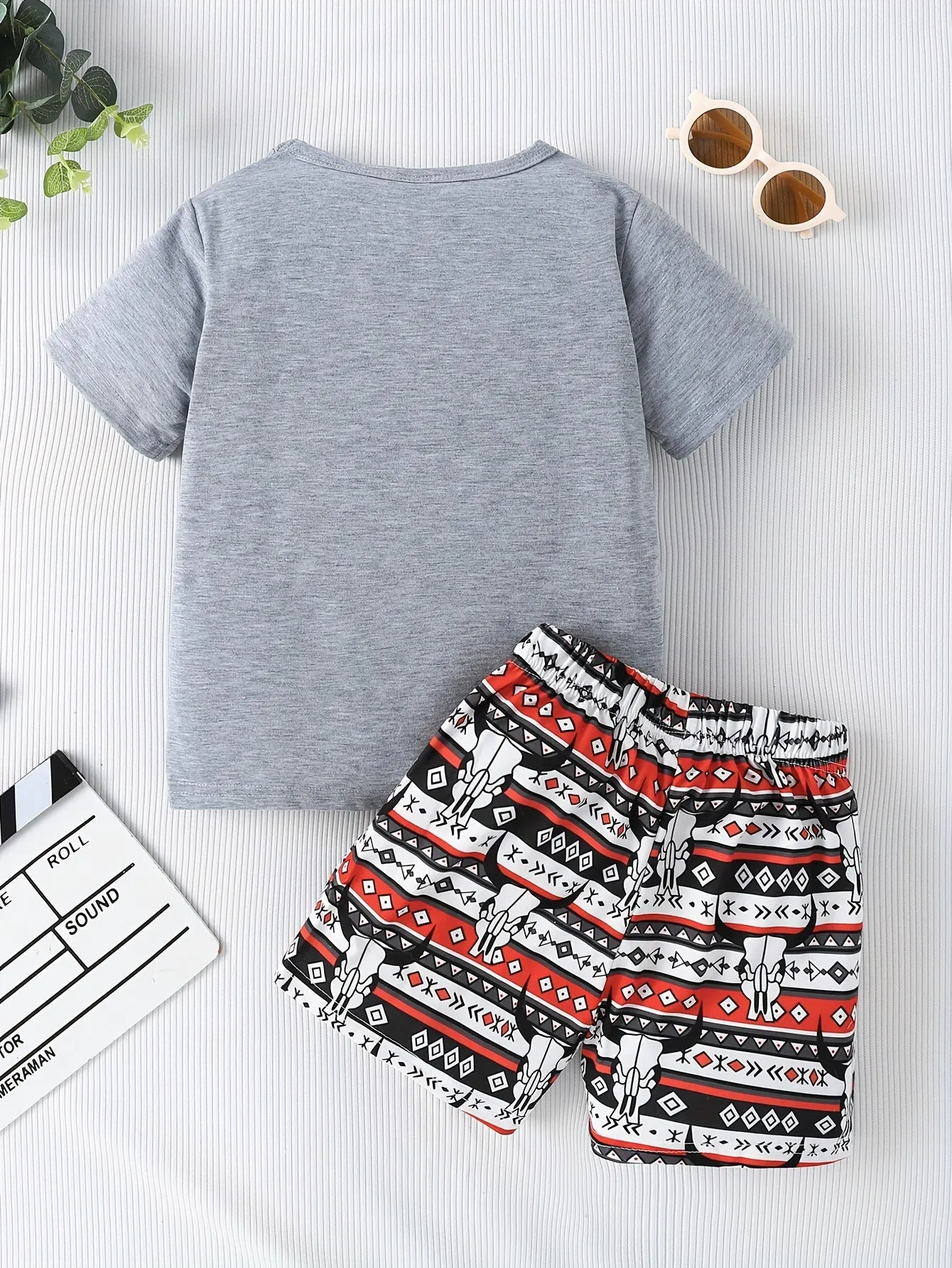 Wild West Bull Graphic Boys Tshirt  Shorts Set Summer Style